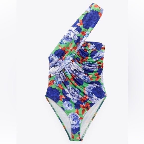 Zara Floral Asymmetrical Bodysuit Size Small NWT - Picture 7 of 16